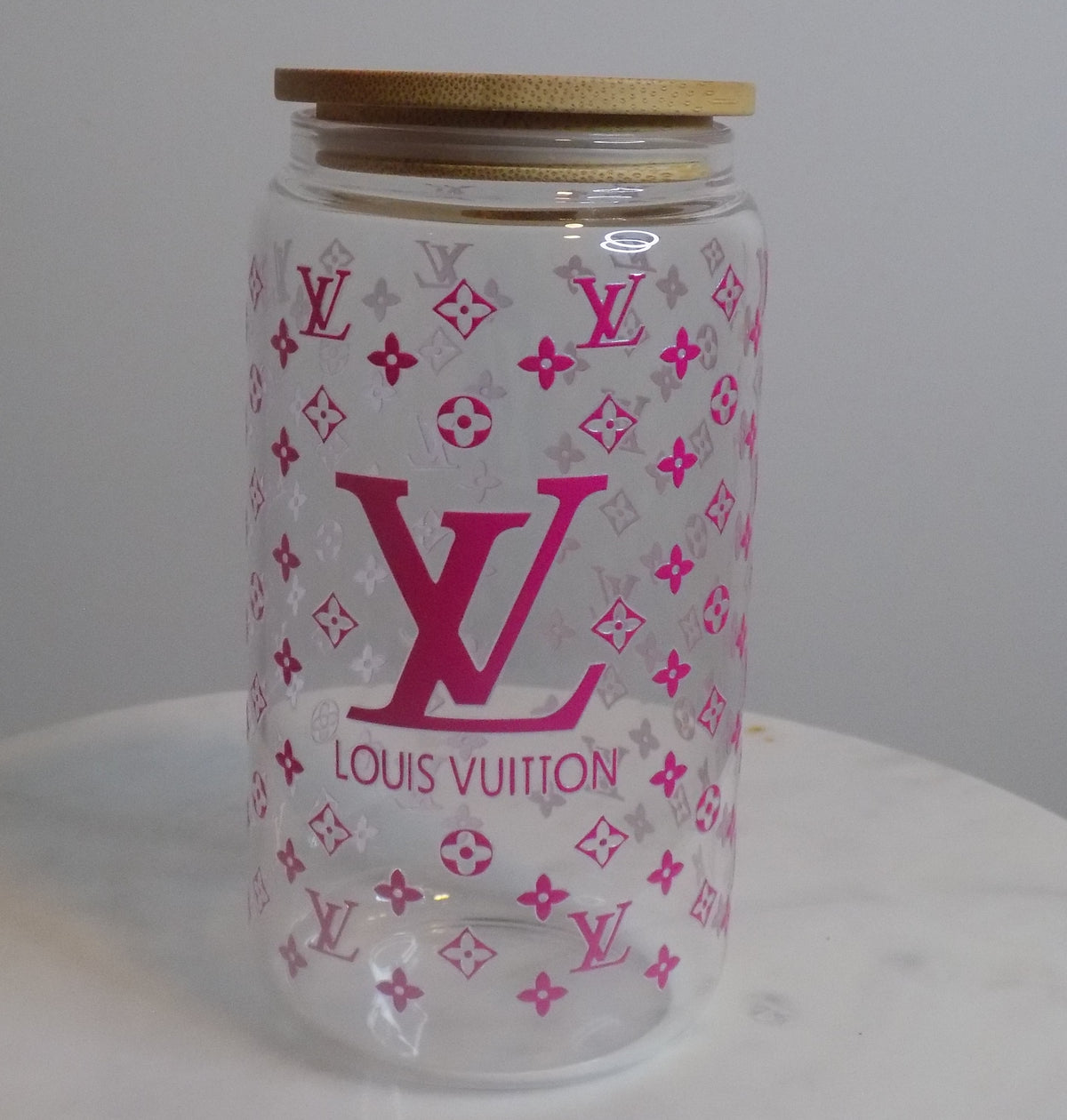16oz Pink Designer Glass Tumber