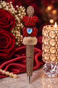 Gold beaded pen with Red Teddy Bear
