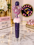 Purple beaded pen with pink Minnie ears
