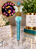 Blue beaded pen with white butterfly