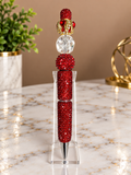 Red beaded pen with clear focal bead