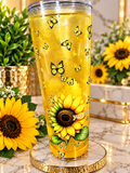 24oz Sunflower Snowglobe tumbler