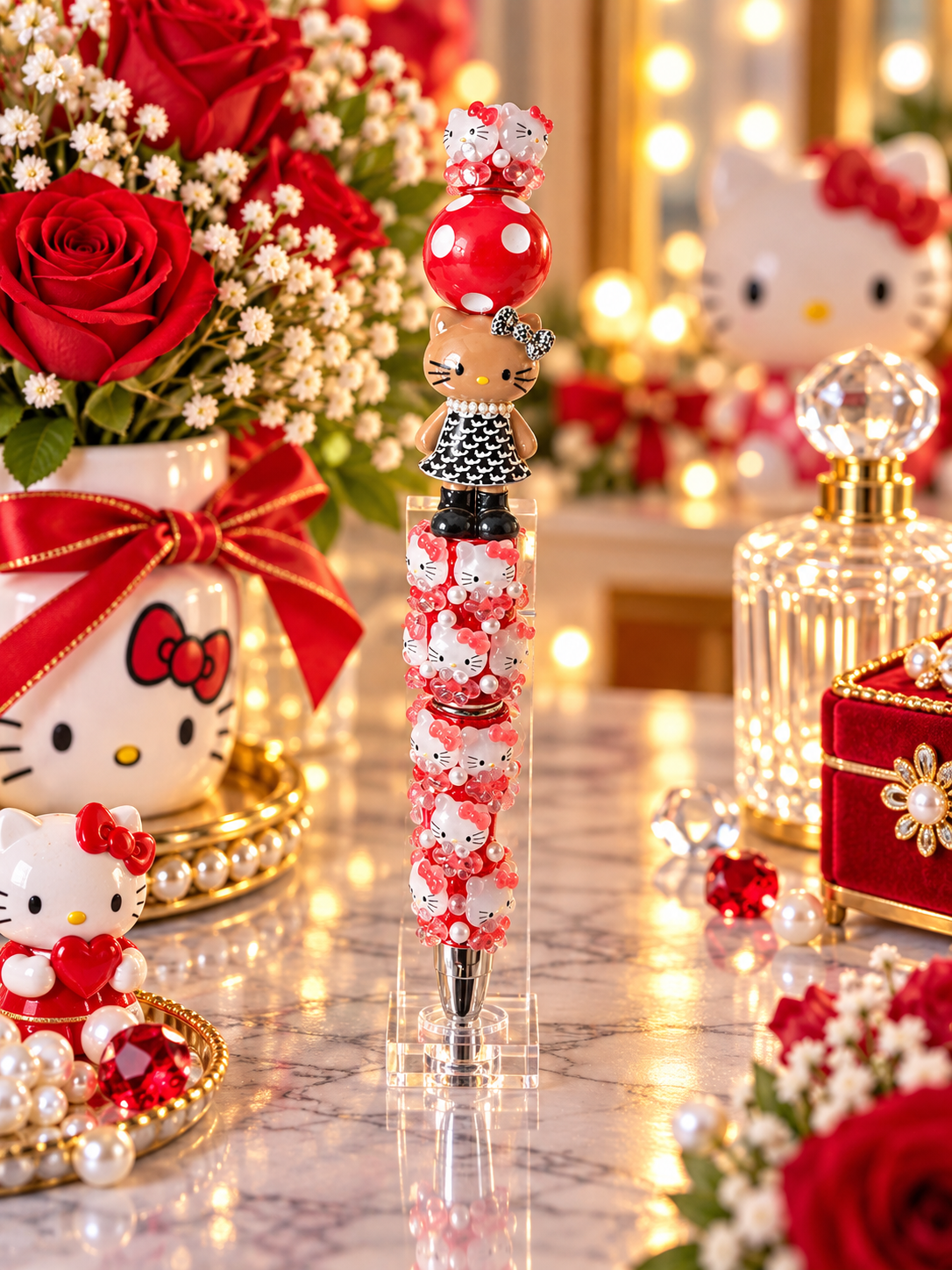 Kitty Red beaded pen