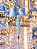 Handmade baby blue bow and pearl beaded pen with crystal accents