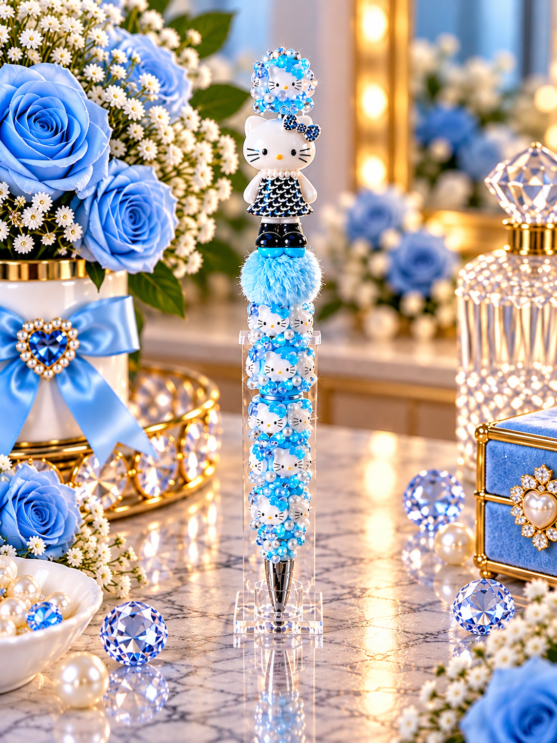 Blue Hello Kitty Glam Beaded Pen
