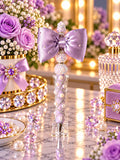 Handmade lavender bow and pearl beaded pen with crystal accents