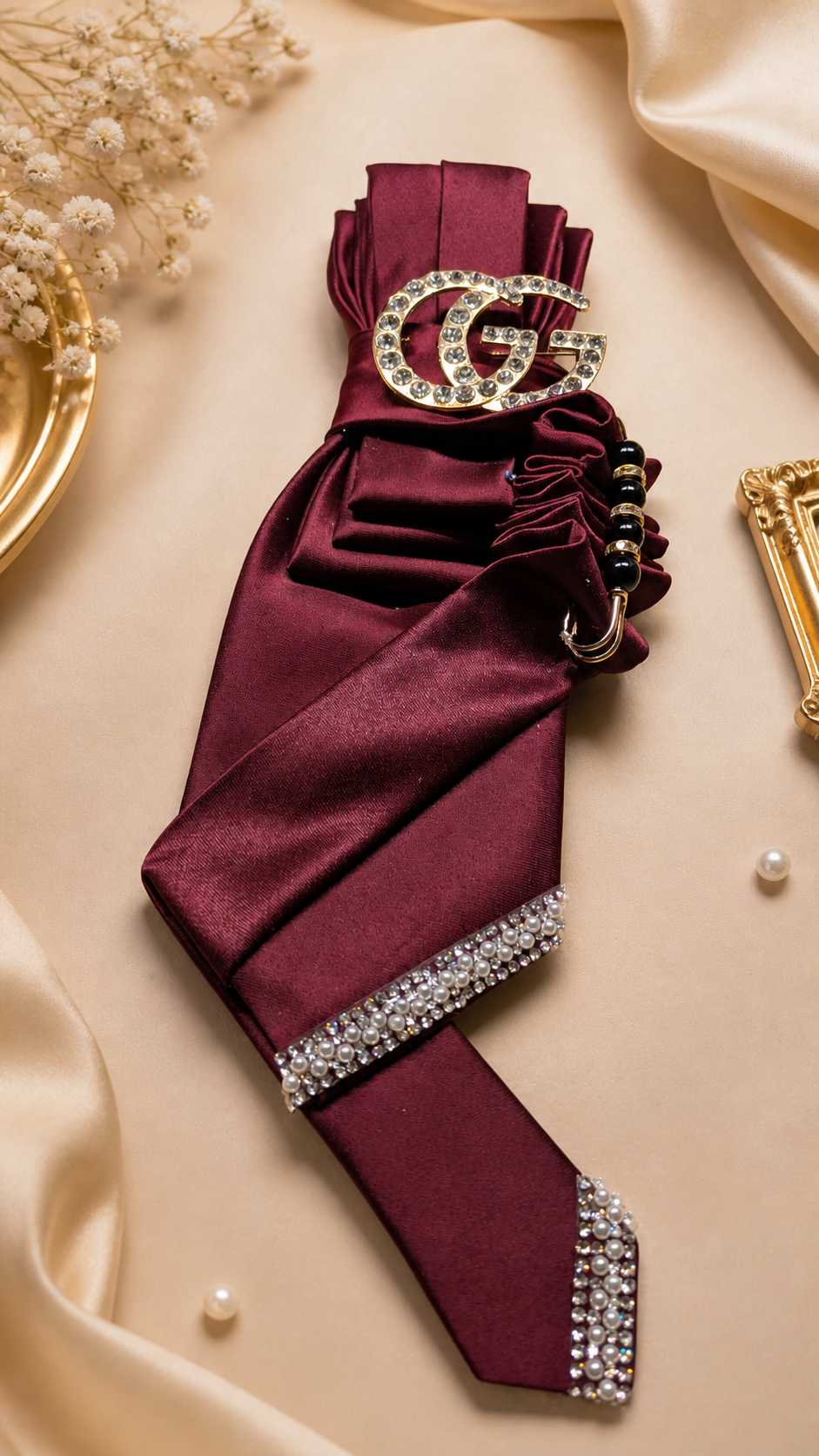 Burgundy Necktie with GG brooch