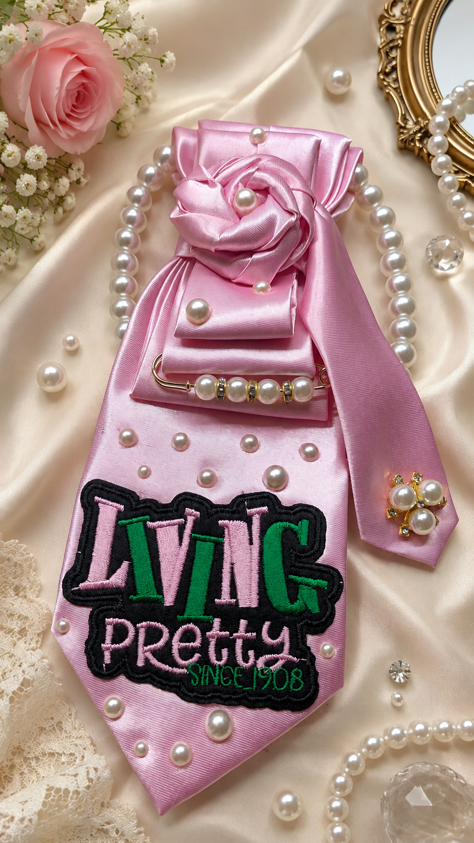 AKA inspired Necktie with pearls