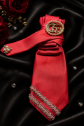 Coral Necktie with Pearl Brooch