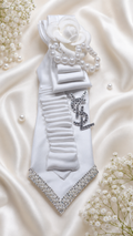 White Necktie with White Rose and YSL brooch
