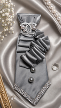 Gray Necktie with ruffles and CC brooch