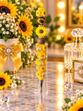 Handmade sunflower and bumblebee beaded pen with yellow floral embellishments
