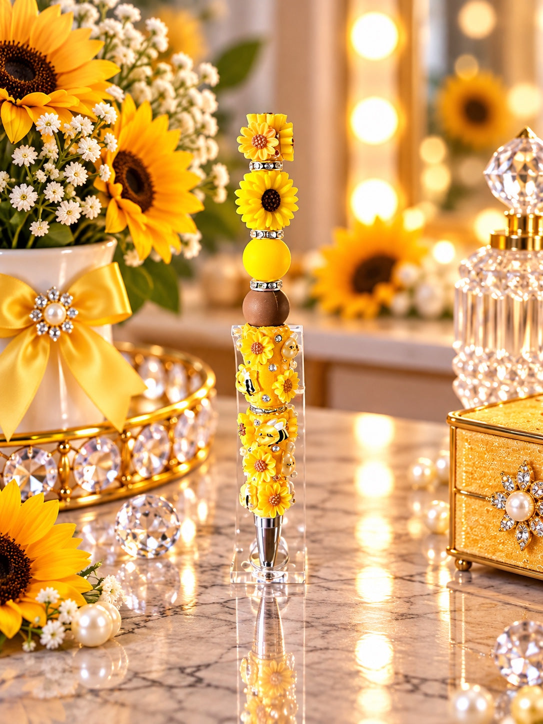Sunflower Sunshine and Honey Bee Beaded Pen