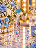 Handmade multicolored rhinestone beaded pen with turquoise heart
